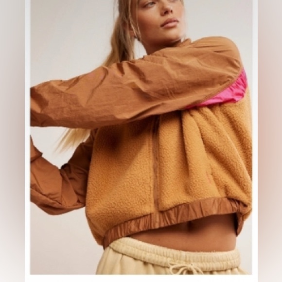 FP Movement Amelia Zip Up Fleece Jacket in Camel/Malibu Combo - Picture 3 of 5